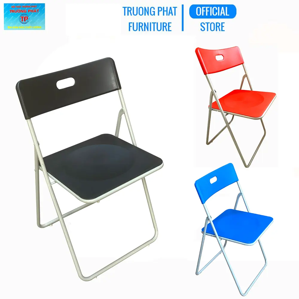 Ghế gấp văn phòng Trường Phát có 3 màu, ghế xếp gọn khung thép, mặt nhựa cao cấp, tiết kiệm diện tích văn phòng