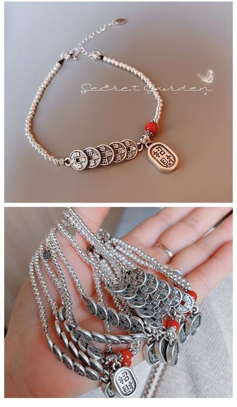 Product Introduction of Anklet Women's 925 Silver Lucky Fortune Qing Dynasty Five Emperors' Coins Ethnic Style Bracelet Men and Women Couple's Birth Year 520 Anklet 4