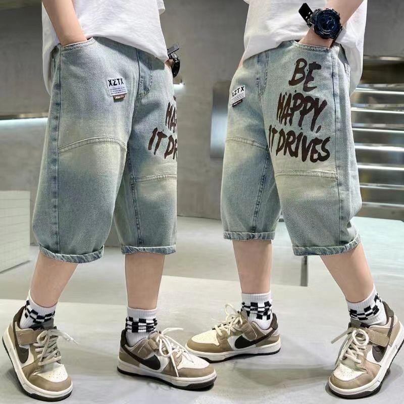 Quần Short Denim, Cho Bé Trai, Quần Cropped Mỏng Mùa Hè, Hàng Mới Về 2024, Dành Cho Trẻ Em Trung Bình Và Lớn, Phong Cách Hàn Quốc, Quần Mùa Hè 0