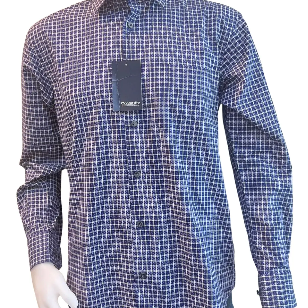 Crocodile International Kemeja Lengan Panjang Pria Original Formal Hitam Katun Biru