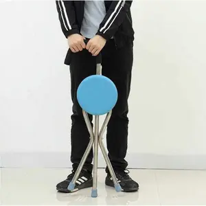 Kursi Duduk Lipat Tongkat Jalan Kursi Lansia 2in1 Foldable Cane Chair Portable