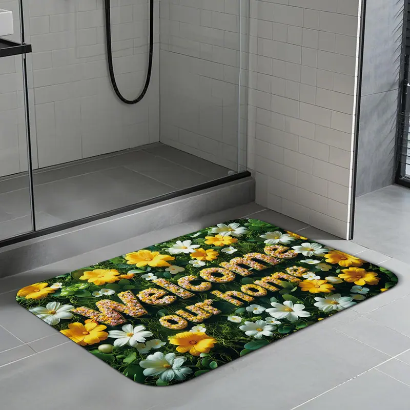Flower Pattern Bath Mat, 1 Count Non-slip Bath Rug, Washable Bath Mat for Home Bathroom Kitchen Doorways Decor 2