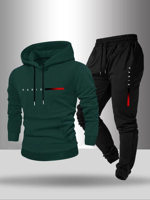 Men's Letter Print Drawstring Hoodie & Pocket Sweatpants Two-piece Set, Casual Long Sleeve Hooded Top & Jogger Pants for Fall & Winter, Men's Two-piece for Daily Wear, Mens Paris Tracksuit, Winter Outfits, 2000s Streetwear Outfits 4