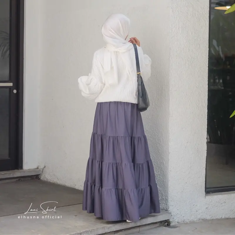 [•Elhusna•] Lani Skirt/ Rok Canda / Rok Susun / Rok Rempel / Maxi Skirt / Rok Susun Ruffle Muslim Panjang Wanita 5