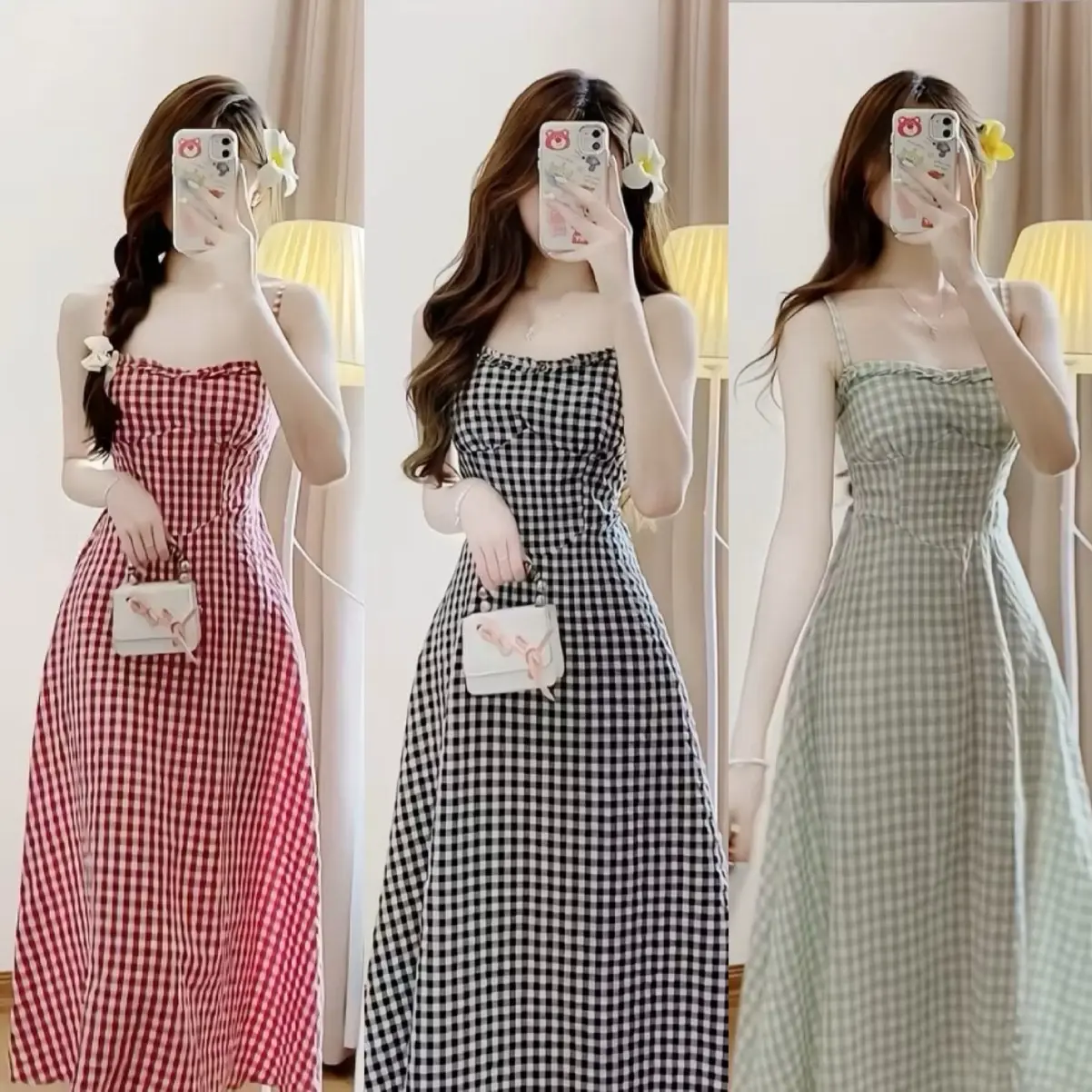 Đầm hai dây caro dáng suông nữ có sẵn mút phong cách Hàn Quốc tiểu thư thanh lịch - M171
