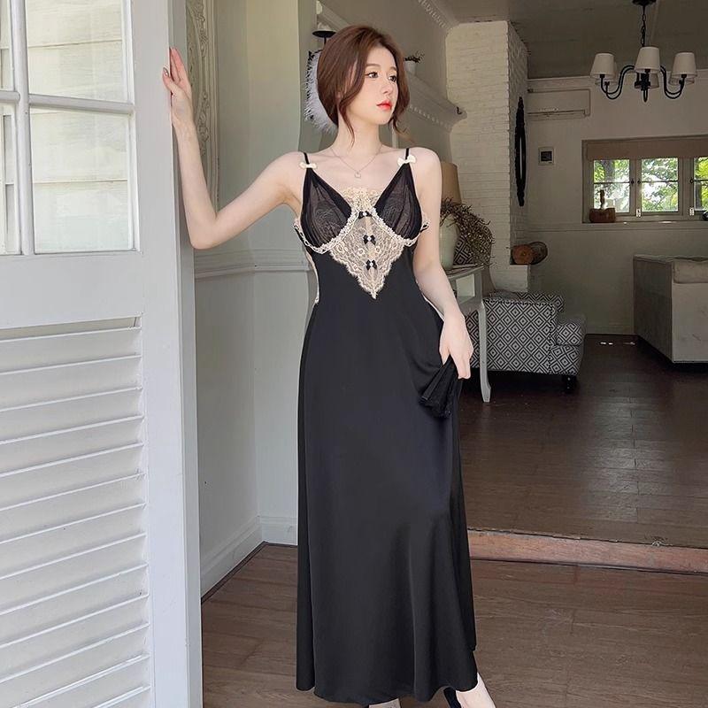 Đồ Ngủ Nữ, Có Đệm Ngực, Phong Cách Cung Điện Mỏng, Được Làm Bằng Chất Liệu Lụa Lạnh Thích Hợp Cho Mùa Hè, Dễ Thương Và Gợi Cảm, Giá Cả Phải Chăng, Sang Trọng, Ren Cao Cấp, Váy Ngủ Dài 3