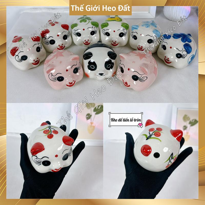 Heo đất lỗ tròn mini men sứ cute, ống lợn tiết kiệm size nhỏ dễ thương Đựng Tiền họa tiết gấu, hoa lá, nấm, bơ