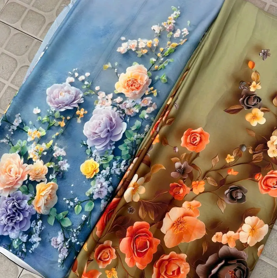 Lụa tơ hoa 3D nổi bật sắc xuân