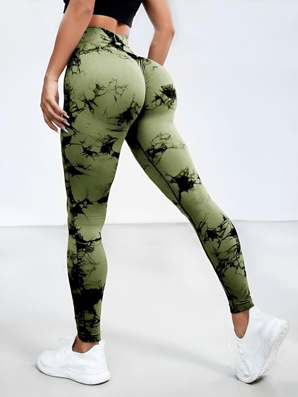 Women's 3pcs Tie Dye Print Ruched Sports Bra & High Waist Leggings & Skinny Shorts Tracksuit Set, Sleeveless Straps Top & High Stretch Seamless Yoga Pants & Shorts Fitness 8
