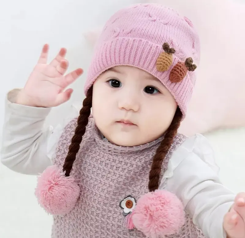 Topi kupluk bayi pompom nanas kepang 0