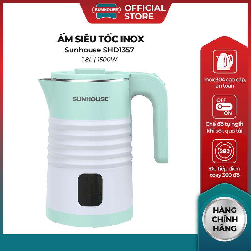 CFV Ấm siêu tốc 1.8L Sunhouse SHD1357 -Bộ điều khiển cao cấp – Thân ấm 2 lớp chống bỏng – 1500W đun sôi từ 4-6 phút