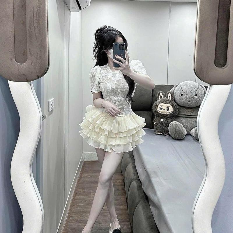 Váy ren bèo tầng xinh hai màu 0
