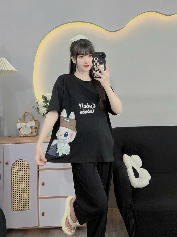 (50-100kg) Mẫu bộ đồ bầu Bigsize áo là chất cotton, quần chất thun tăm 2 màu dễ mặc 2