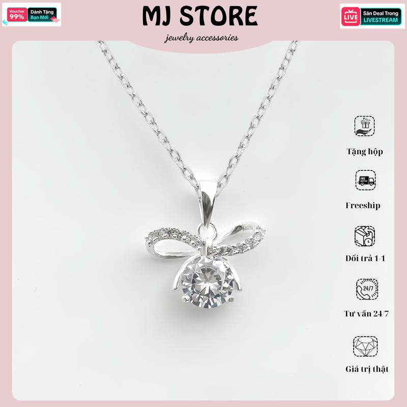  Vivi Dây chuyền Moissanite 2CT mặt nơ đá size lớn 925 cao cấp -L37 