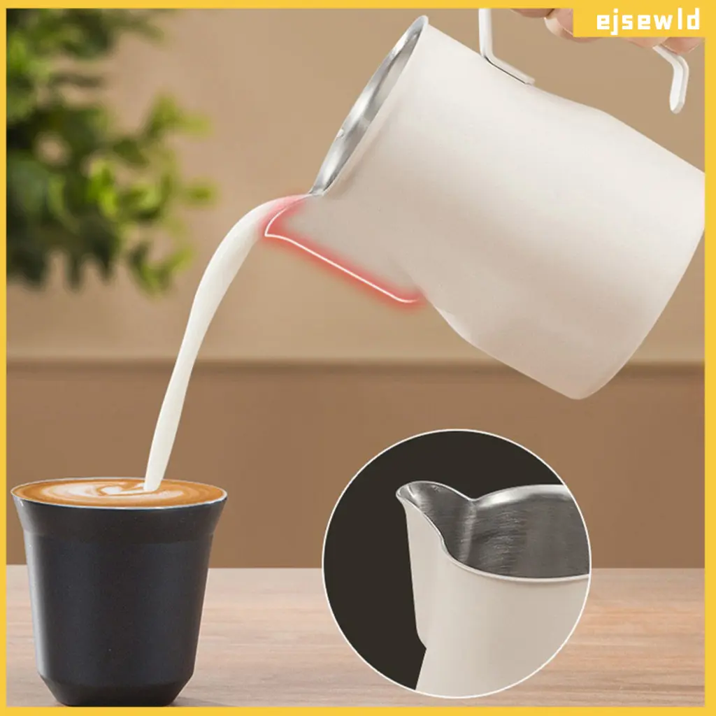 ejsewld- Barista Milk Pitcher Milk Frothing Pitcher Stainless Steel Milk Frothing Cup with Clear Scale for Latte Art for Home Kitchen Fast Shipping