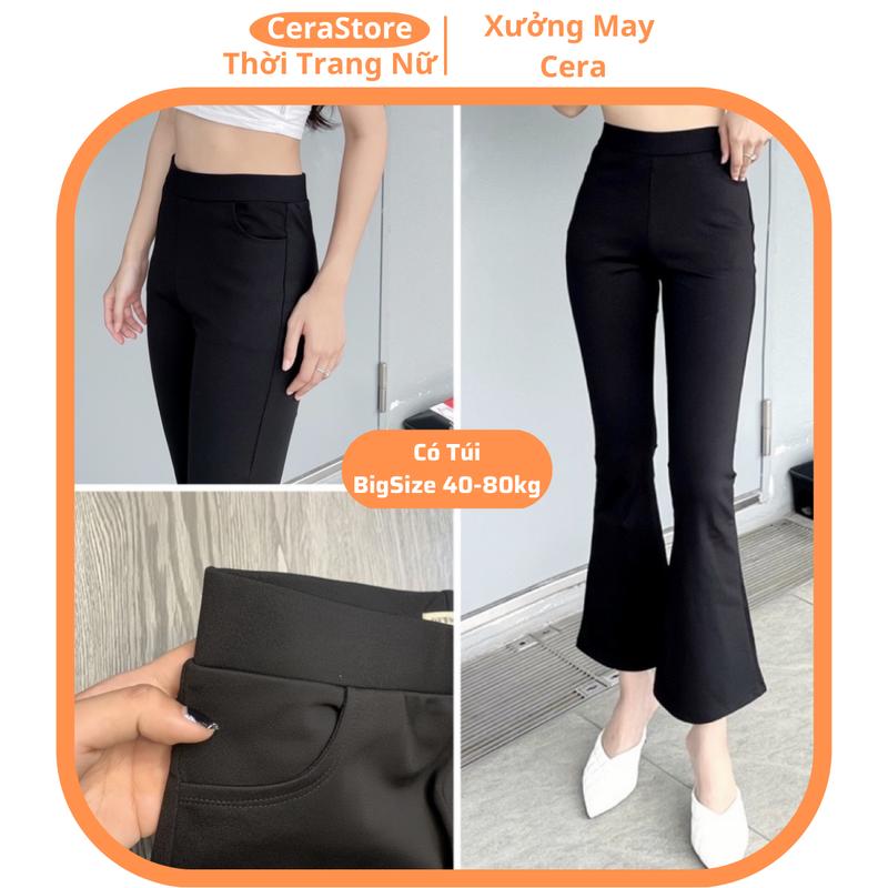 (Có Túi) Quần Legging Loe Có 2 Túi Trước Chất Cotton Co Giãn Cạp Cao Có BigSize 40-80Kg Nữ Pants   Women