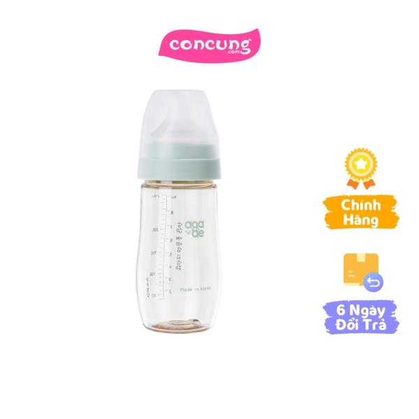 Bình  Aga-ae PPSU chính hãng 270ml  (xanh) núm ti siêu mềm cho 3-6 tháng, van thoát khí chống đầy hơi, made in Korea