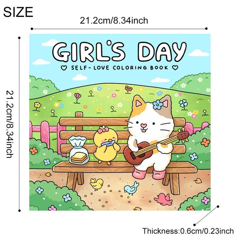 Product Introduction of Girl's Day Coloring Book & Cute Animal Character Coloring Book, 2 Counts/set Cartoon Coloring Book, Fun Perfect Birthday Gift for Students 2