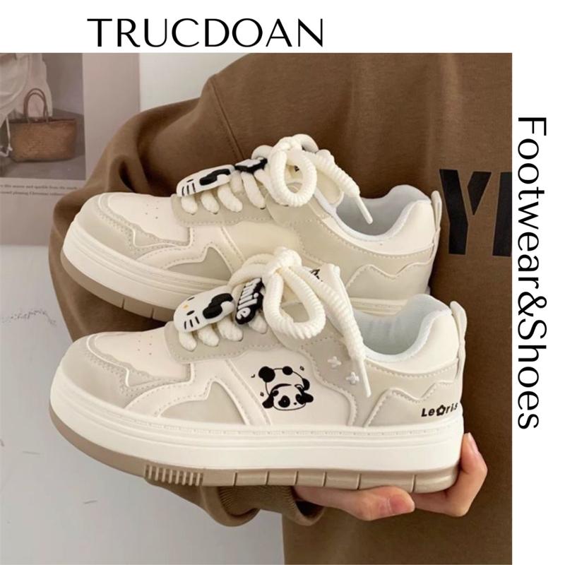 Giày thể thao nữ họa tiết gấu trúc đế nâu cao 4cm thời trang 2024 Full Box