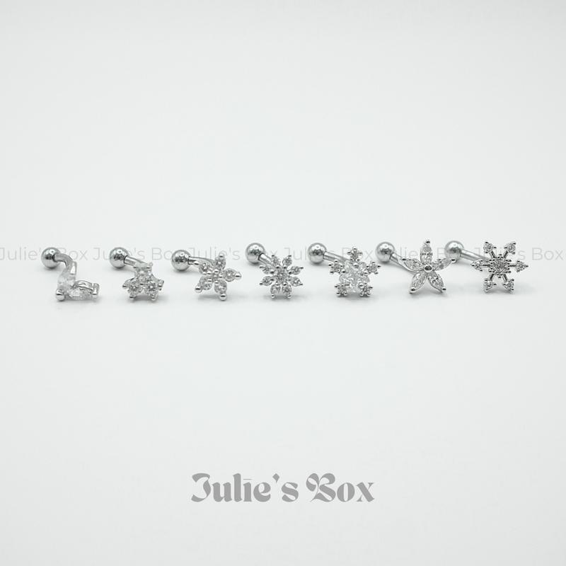 [1 CHIẾC] [XỎ] Khuyên Tai ROOK Bảy Mẫu Thân Màu Bạc Bi Tròn Unisex Không Gỉ Không Ngứa julies box 66 Hàng ngày 8