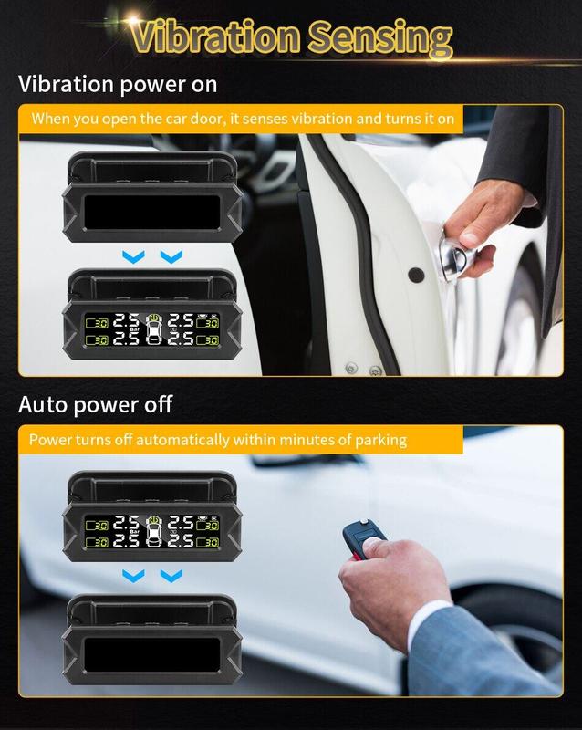 Product Introduction of 【SKIT】Car TPMS Tire Pressure Monitoring System And Time Display w/ Mounting Bracket, TPMS External Sensor, TPMS Internal Sensor, English Voice/Beep Alert,  TPMS Tyre Pressure Monitoring System, TPMS For Car Solar, Tire Pressure Gauge, Tire Pressure Sensor 6