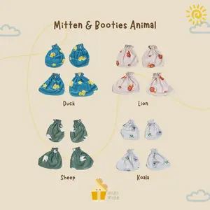 Minimine - Mitten and Booties Animal / sarung tangan kaki bayi baru lahir new born motif hewan