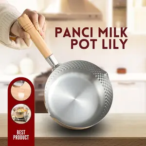 Panci Milk Pot Lily Panci Serbaguna Bahan Stainless Steel Gagang Kayu Tahan Panas Panci Rebus Mie Susu Panci Anti Karat Kuat Dan Anti Lengket