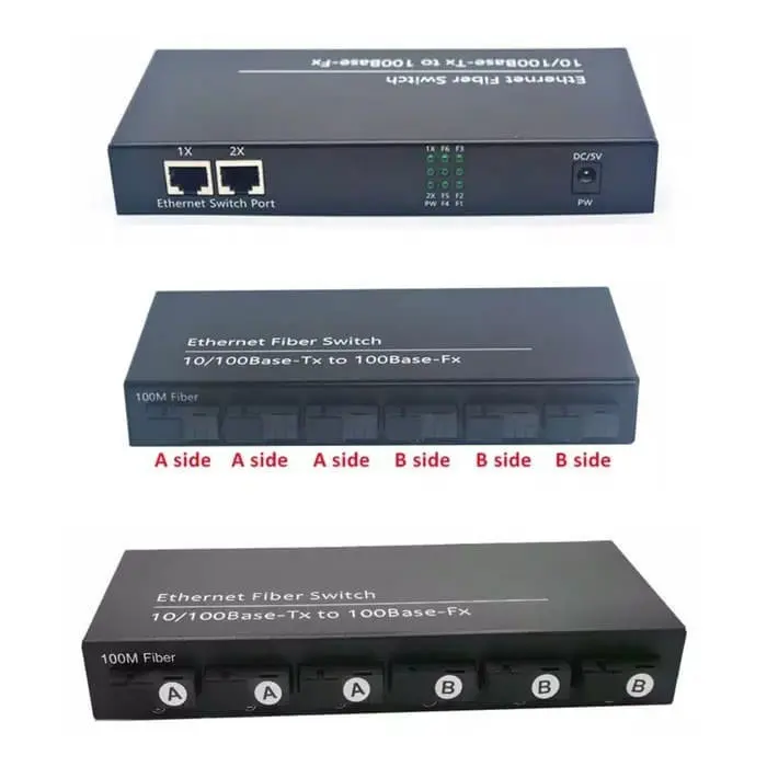 Media Converter 10M/100M 6 Port FO 2 Port LAN Ethernet Fiber Switch Optical Media Converter 2 RJ45 Dengan EU Adapter 5