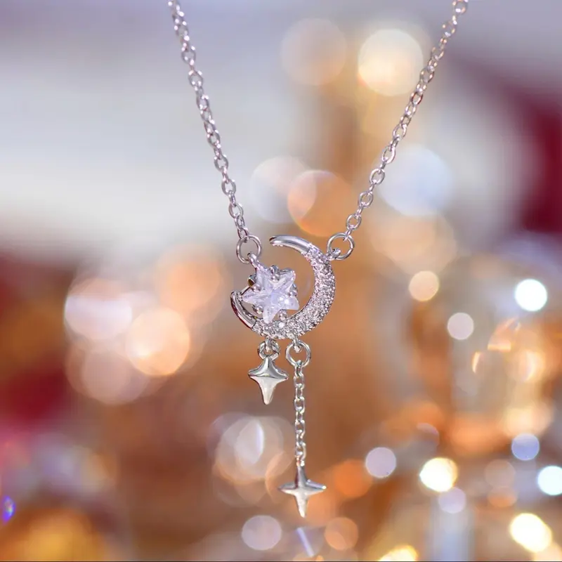 (Bebas beli 2 dapat bonus) K65 COD Kalung bulan bintang pesta Zircon titanium wanita 3
