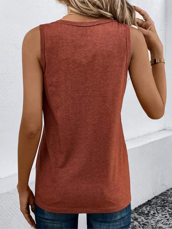 Women's Plain Button Front Pocket Tank Top, Casual Elegant V Neck Sleeveless Top for Summer, Ladies Clothes for Daily Wear, Classy Tops 5