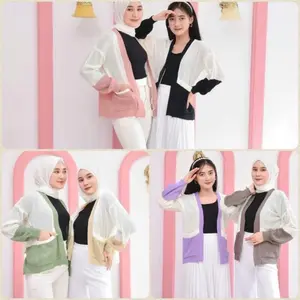 MANDA OUTER BAJU CARDY 2 TONE CARDIGAN Pakaian Rajut Wanita Atasan Rajut Wanita Fashion Rajut Wanita / Cardigan Rajut