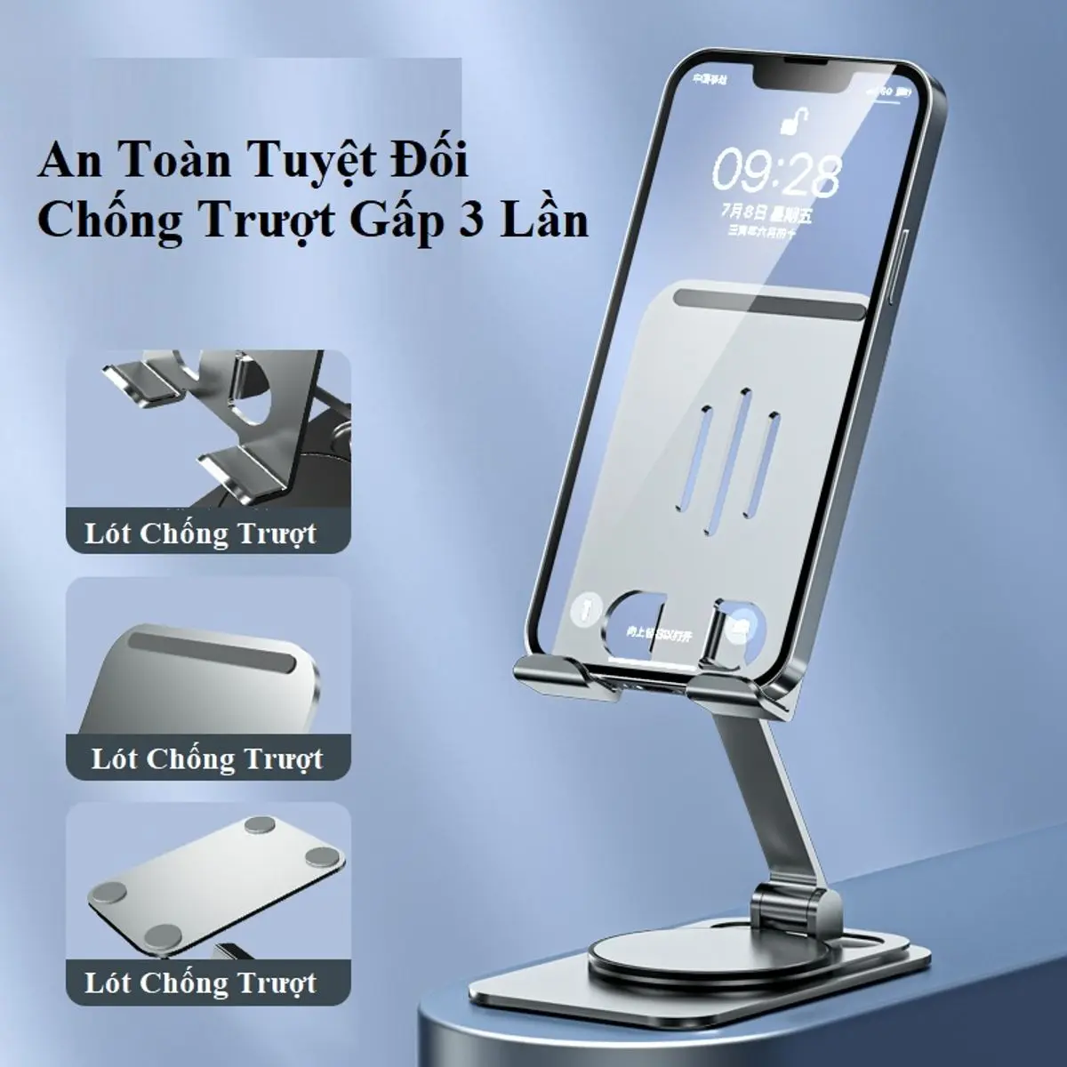 Giá đỡ điện thoại máy tính bảng ipad kim loại siêu mỏng trục xoay 360° gấp gọn tiện dụng