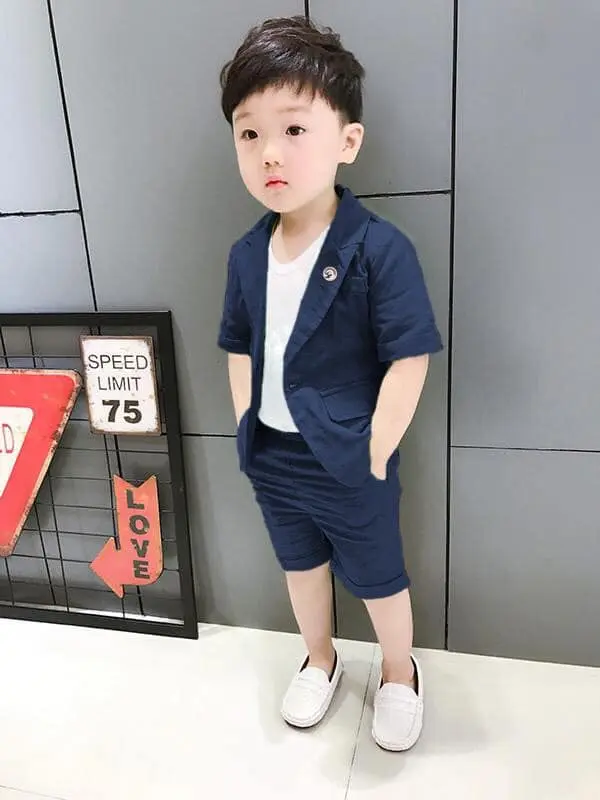 Bộ vest bé trai, vest trẻ em, áo vest bé trai, đồ vest trẻ em, suit bé trai, vest dự tiệc, vest cưới , Vest Ba Mảnh, Vest cưới phong cách Châu Âu - Bộ vest trẻ em Màu Xanh Bé trai Em bé Thoải mái Cotton