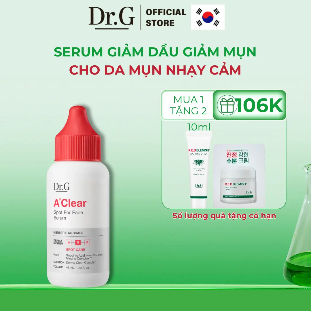 (Quà tặng 1 Kem chống nắng R.E.D 10ml+1 kem dưỡng 2ml)Tinh chất  Dr.G A’Clear Spot For Face Serum 45ml