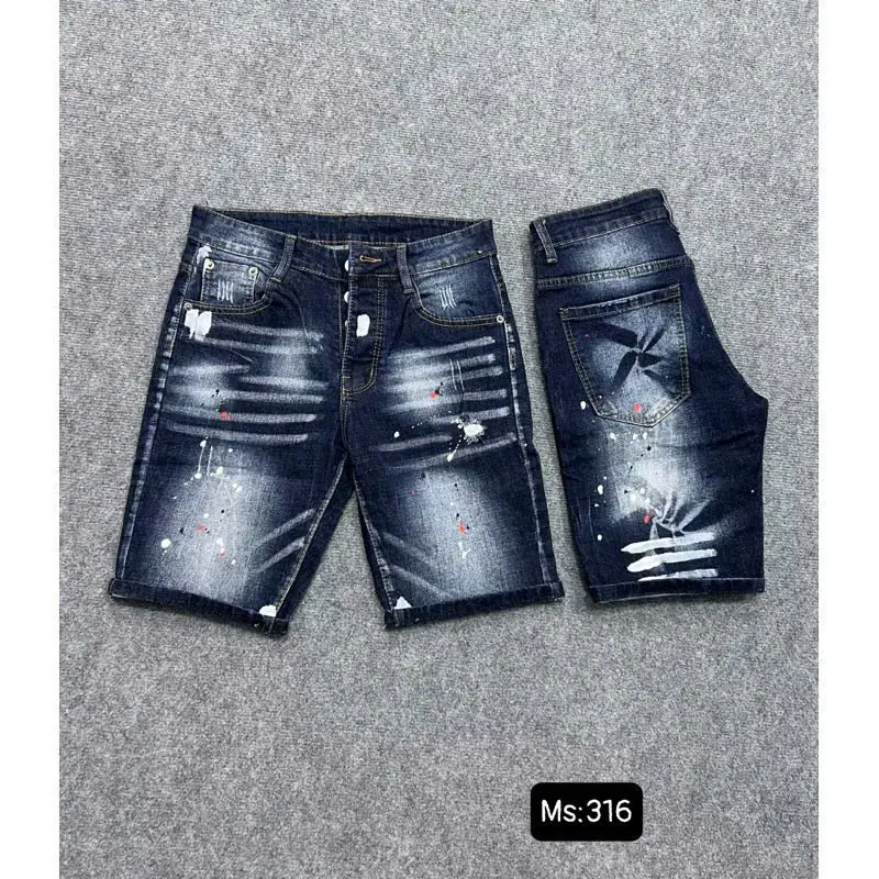 Quần short nam Đen loang xước nhẹ chất vải jean phối vảy sơn chuẩn form Menswear Pants Có Túi 3