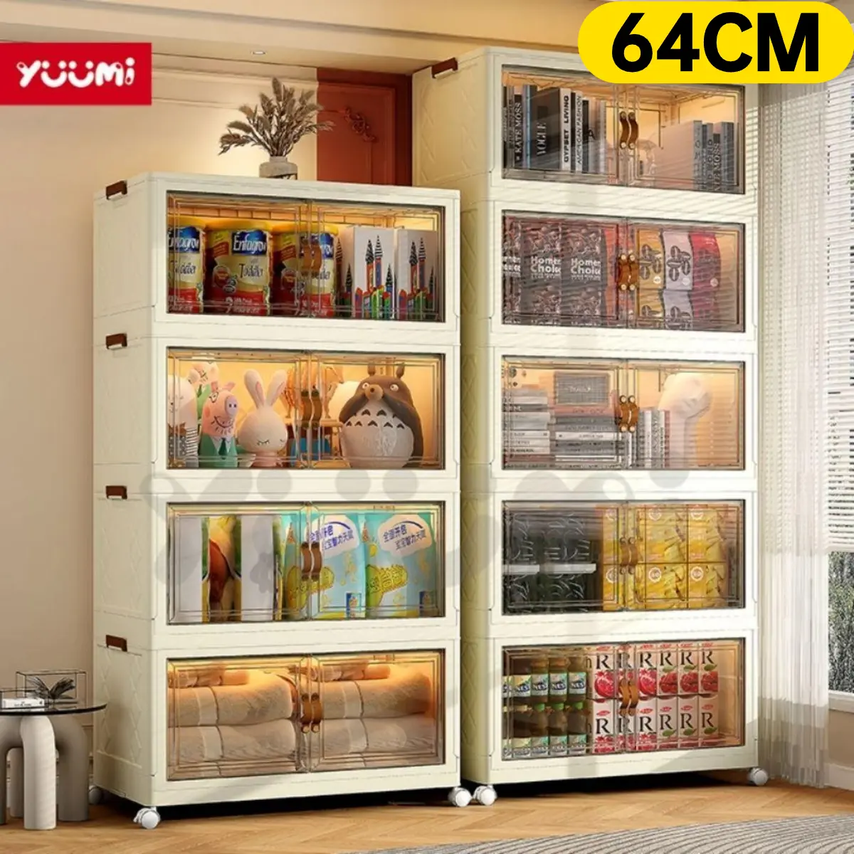 Yuumi Cửa Nam Châm Trong Suốt Cao Cấp 64cm Vàng Kem Tủ Nhựa Tủ QuầN ÁO HộP ĐựNg Đồ Tủ BếP Tủ ĐựNg Đồ