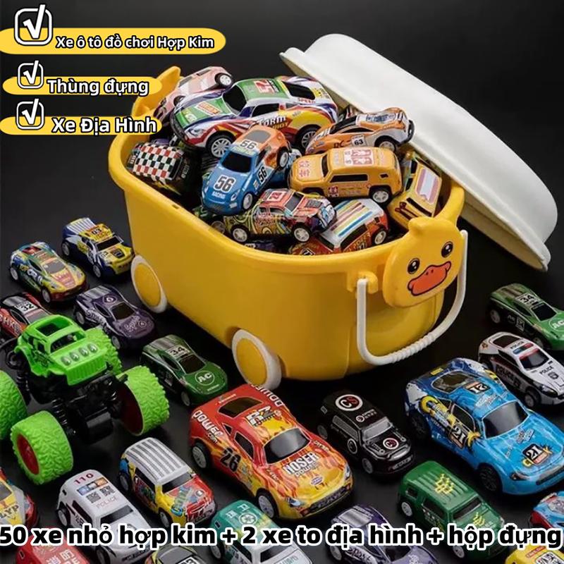 Combo 50 ô tô nhỏ+2 Xe Địa Hình To kèm Hộp, chất liệu hợp kim bền và an toàn, cho Bé Yêu thỏa thích vui đùa khám phá, đồ chơi cho CON YÊU Toy Xe Mô Hình