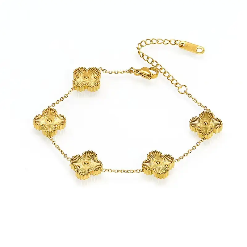 Golden Flower Clover Bracelet Female Clover Bracelet Titanium Steel Non-Fading Non-Black Non-Rust to Give Mom Girlfriend Wife Girlfriend Gifts Birthday Gift