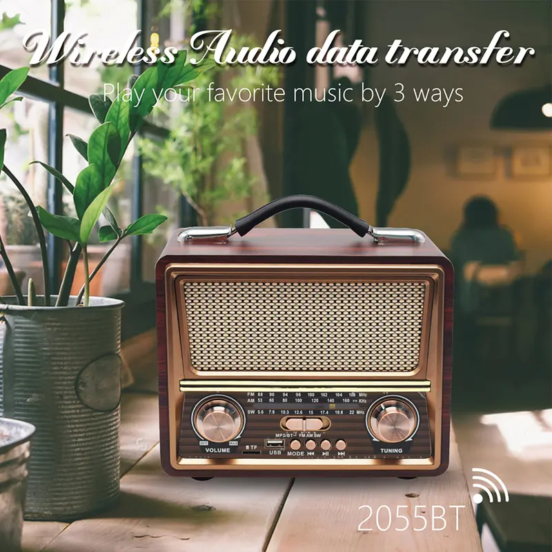 Radio FM/AM/SW MERODITH-2055BT  Bluetooth radio retro kompak Dan Portabel jam antena 3