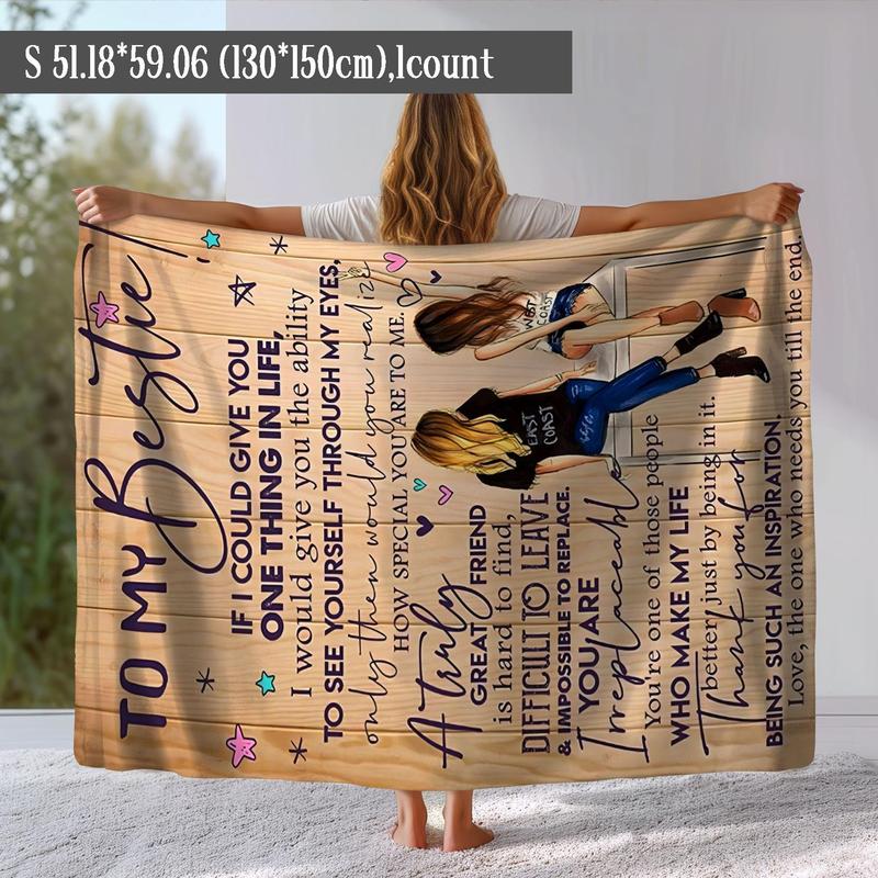 Product Introduction of Best Friend Letter & Girls Pattern Blanket, 1 Count Soft Throw Blanket, Air-conditioned Room Blanket, Warm Nap Blanket for Home Office Travel Camping 4