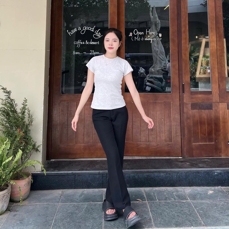 [M007]QUẦN ỐNG LOE NỮ CẠP CAO 2 CÚC HACK DÁNG VẢI TUYẾT MƯA ĐẸP FORM EO NHỎ Women Voi Pants Ong 2