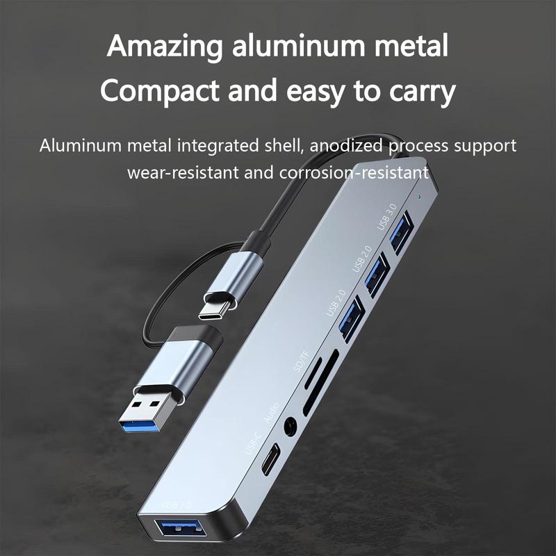 Portable 8 Ports USB Hub, Universal USB 3.0/2.0/Micro SD/TF Card Reader, Multifunction Adapter for Laptop, MacBook Pro, iPad And Other USB-C Devices 6