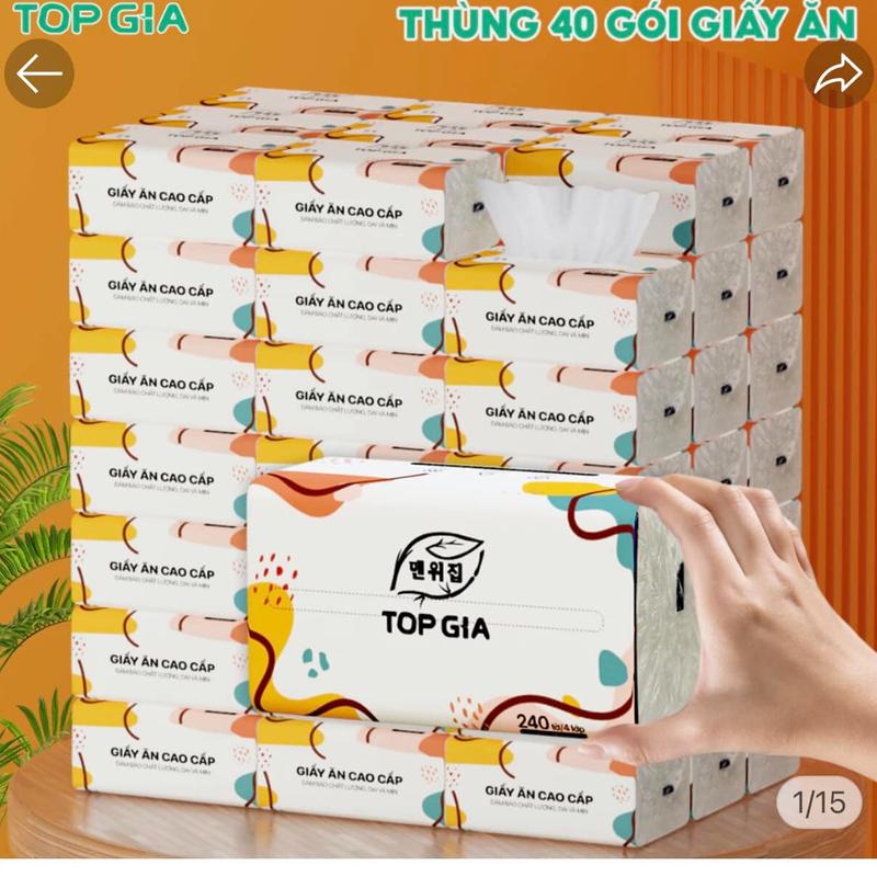 Freeship Thùng 40 Giấy Ăn Rút TopGia 4 Lớp Dập Vân 4D Mềm Mịn Thấm Hút Tốt - Giấy Vệ Sinh Khăn Khô - Khăn Ướt Khăn Giấy