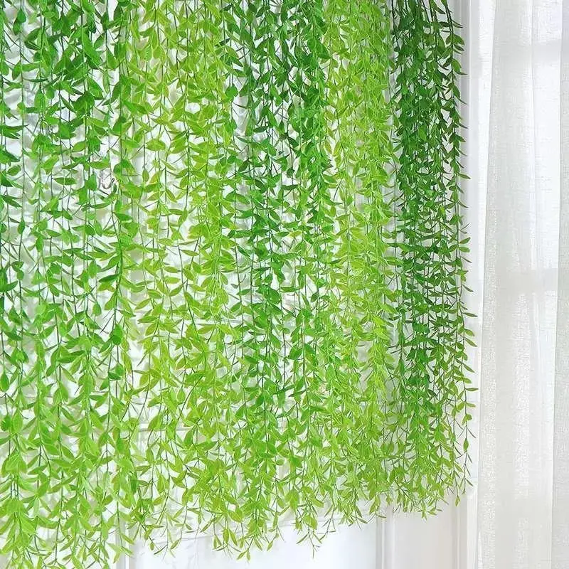 Dây lá cúc tần ấn độ giả 5 nhánh 1 chùm dài 100cm trang trí nhà cửa giỏ dây leo hoặc rèm dây lá ban công Decor Decor Phòng
