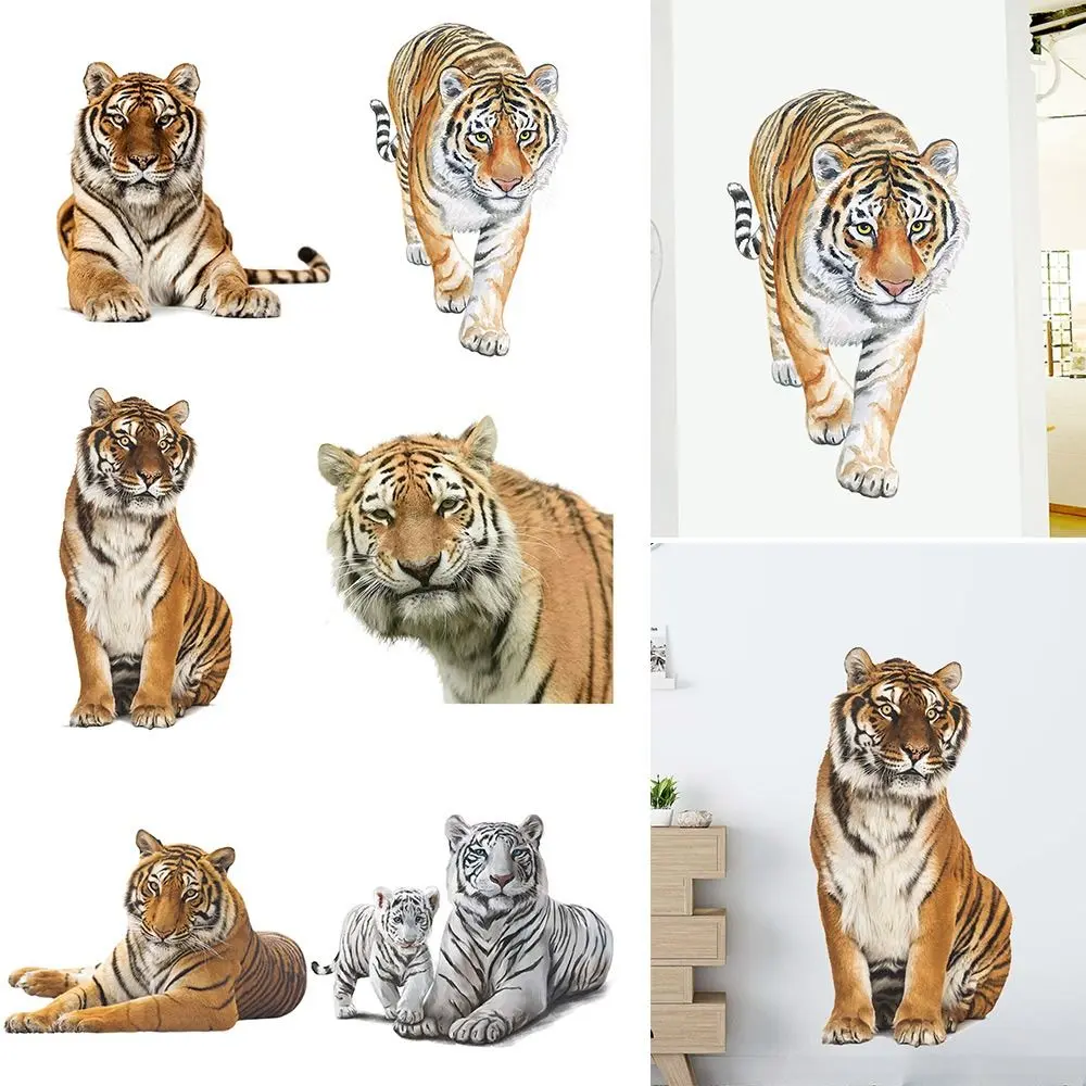 Self-Adhesive 3D Tiger Wall Sticker Gift Home Decoration DIY Cartoon Animal Stickers Living Room Removable Vivid Tiger Decals