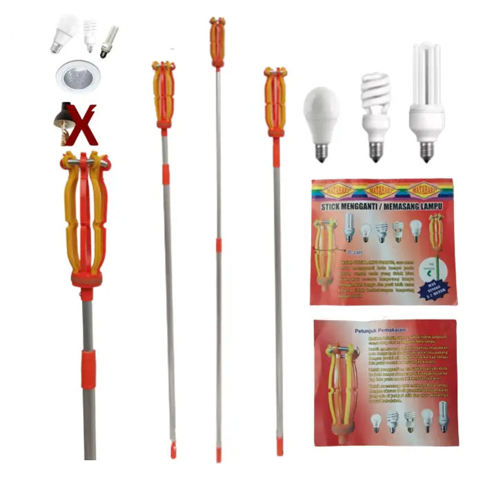 Tongkat Lampu Tongkat Pengganti Lampu 2 In 1 Stik Lampu Alat Pasang Lepas Ganti Lampu Bohlam Plastik Lamp pemasang 1