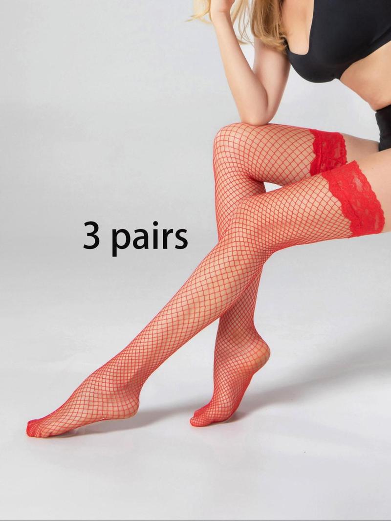 Product Introduction of Women's Fishnet Stockings, Comfy Breathable Sexy Solid Color Knee-High Socks for Daily Wear, Ladies Stockings for All Seasons 4