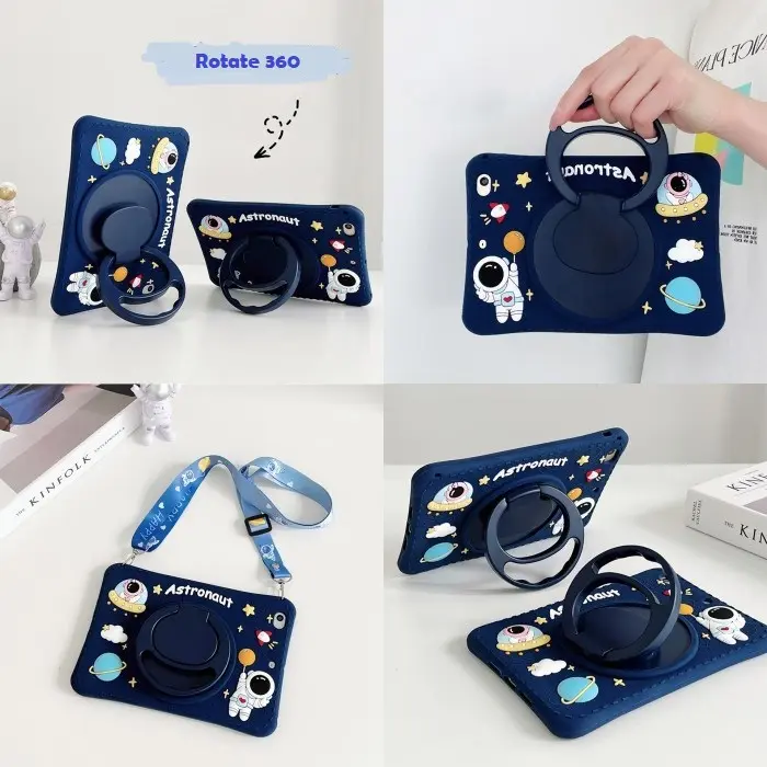 Softcase For Samsung Tab A8 10.5 inch 2022 X205 X200 Kid Kids Casing Rotating Rotate Case Cover Cute Kesing Anak Karakter Lucu Pelindung Tablet Free Tali Selempang Akrilik Acrylic Trifold Flipcase Bookcover Sticker Stiker 1