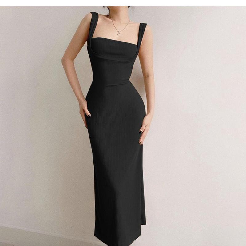 Product Introduction of Elegant back-cropped bodycon dress with waist tie long sleepveless gown for women 7