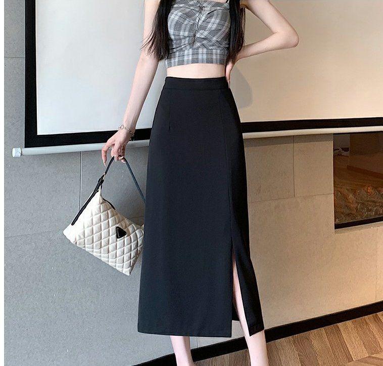 Product Introduction of Women's Korean-Style Thin Skirt Elastic Waist High-Waisted Skirt Mid-Length All-Matching Fit A- line Skirt 2024 5